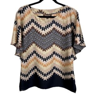 Melanie Lyne Boho Geometric Flutter Sleeve Multicolor Blouse Top sz 2